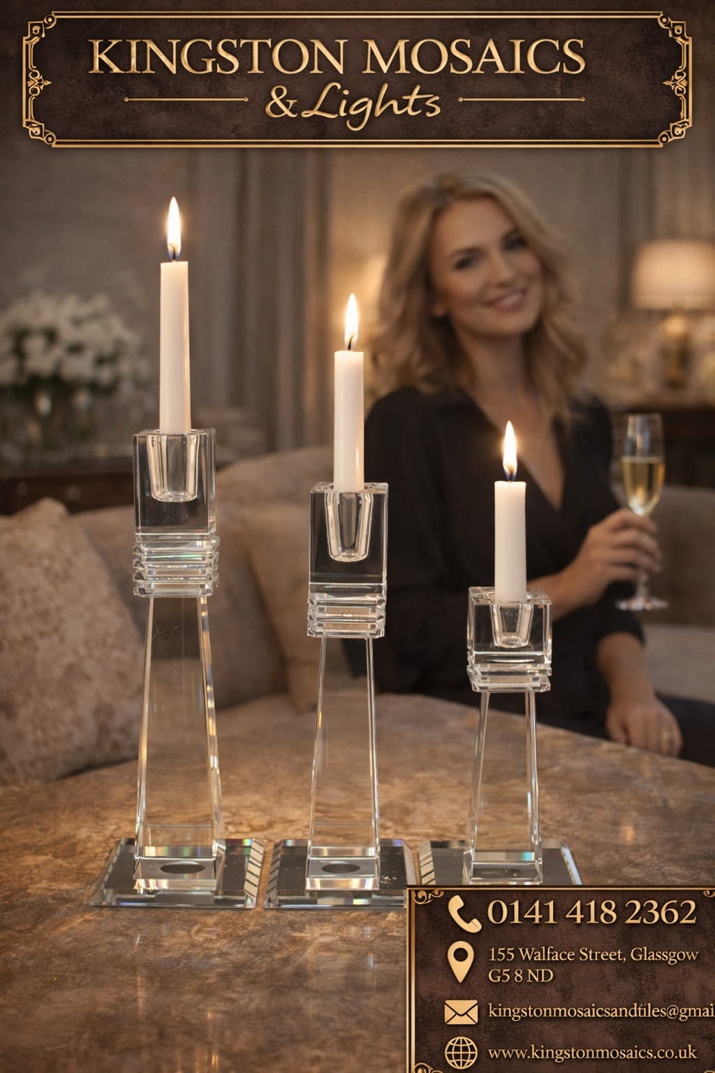 Luxury Crystal Glass Candle Holders Set – Modern Candle Sticks for Home Décor
