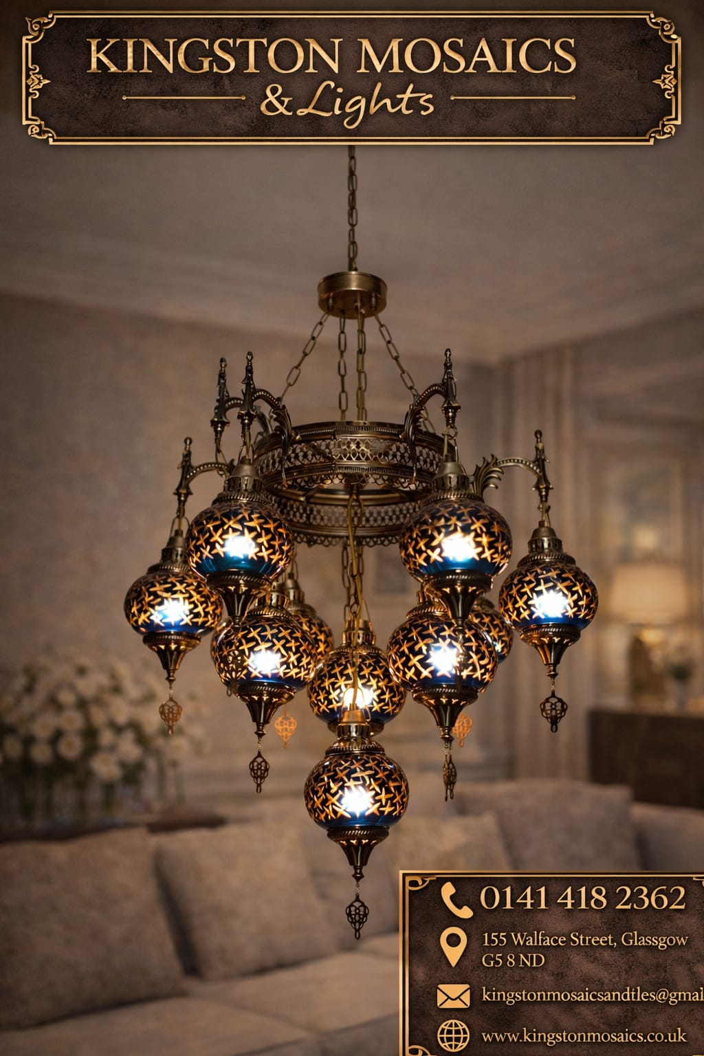 Luxury Turkish Mosaic Chandelier – Antique Brass Hanging Ceiling