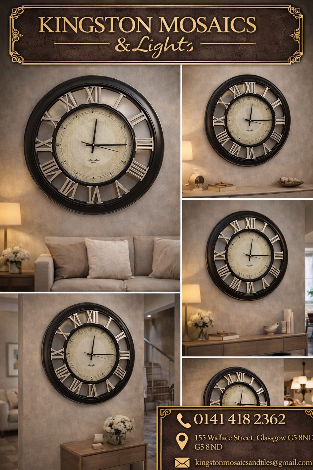 Large Vintage Roman Numeral Wall Clock | Black Classic Decorative Clock