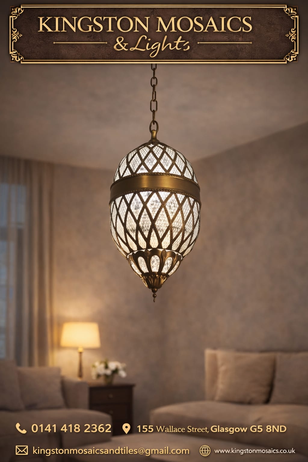 Turkish Mosaic Pendant Light | Handmade Hanging Ceiling Lamp