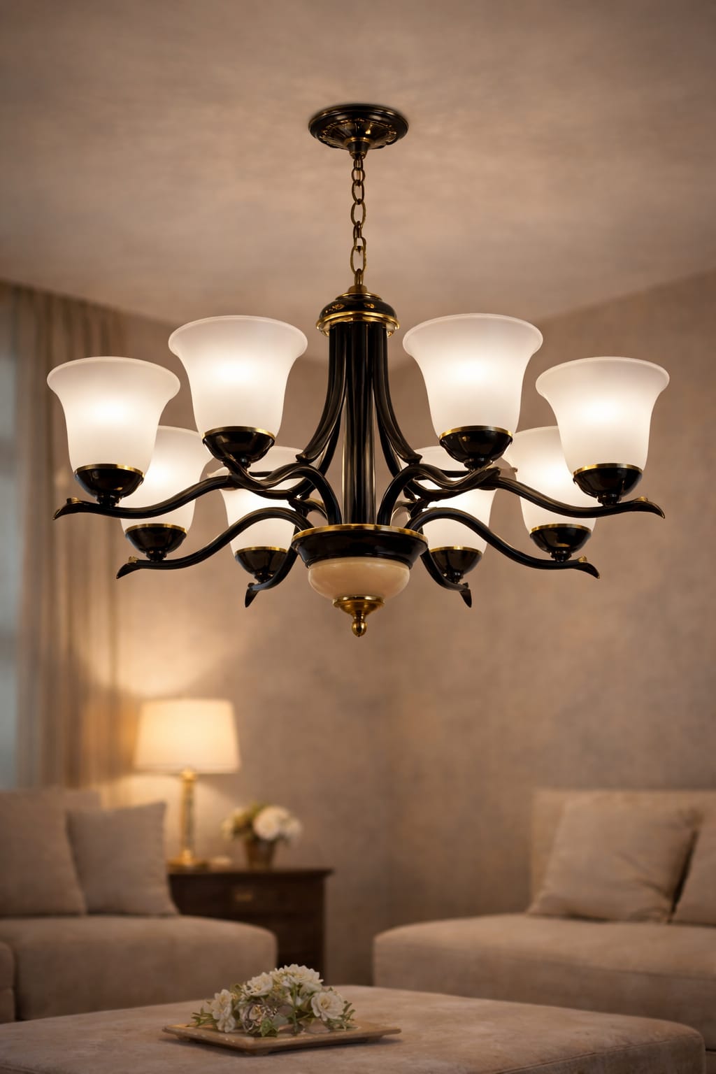 Luxury Black & Gold 5-Light Chandelier Ceiling Light