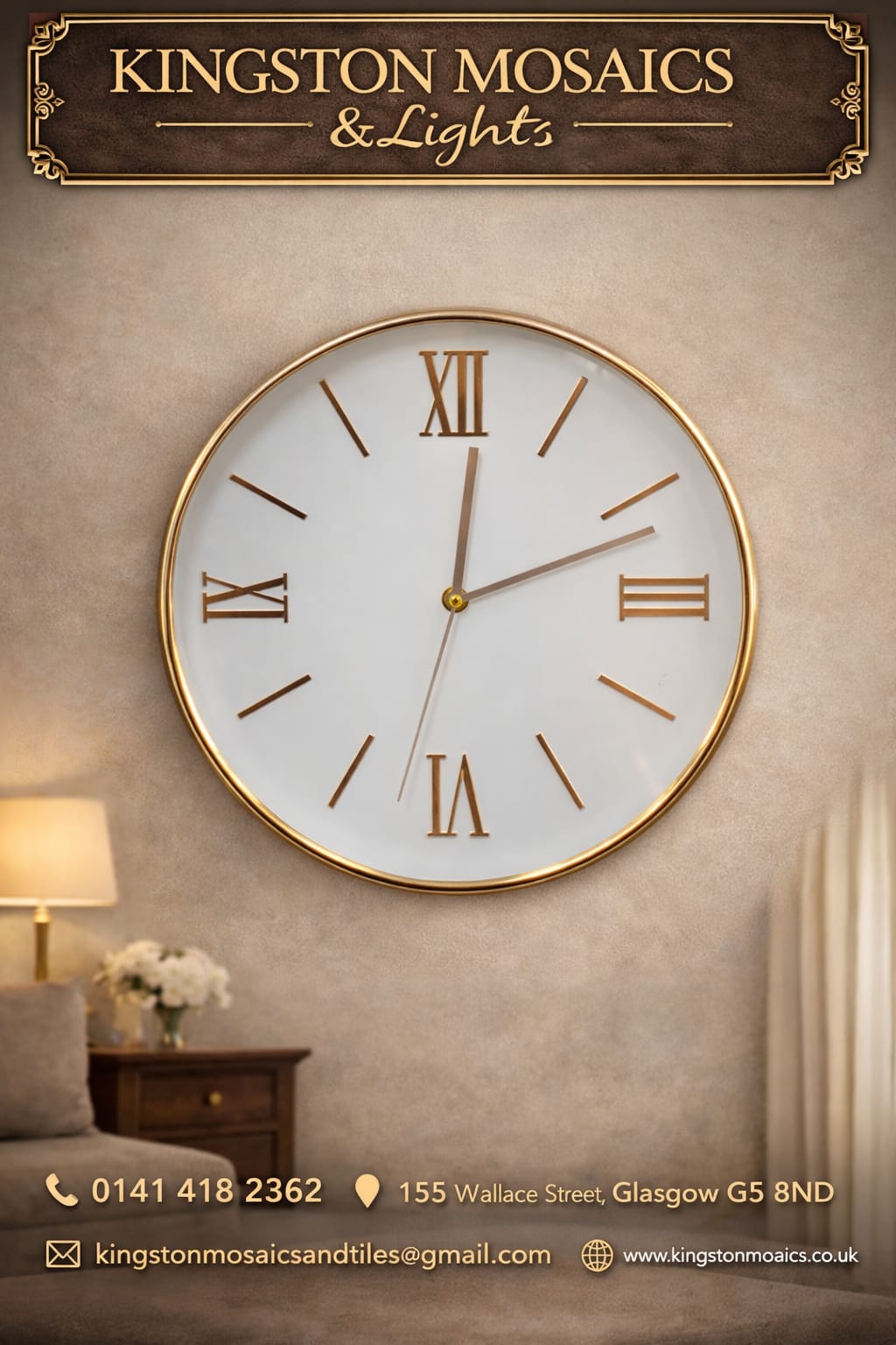 Large Modern Wall Clock Gold Trim Roman Numerals Silent Quartz Home Decor