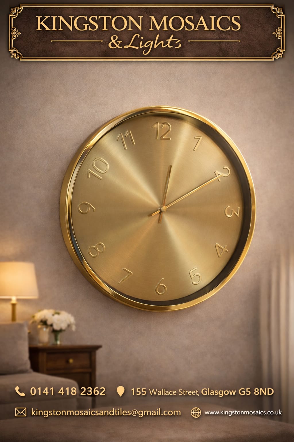 Modern Gold Wall Clock – Silent Quartz Movement – Luxury Metal Finish