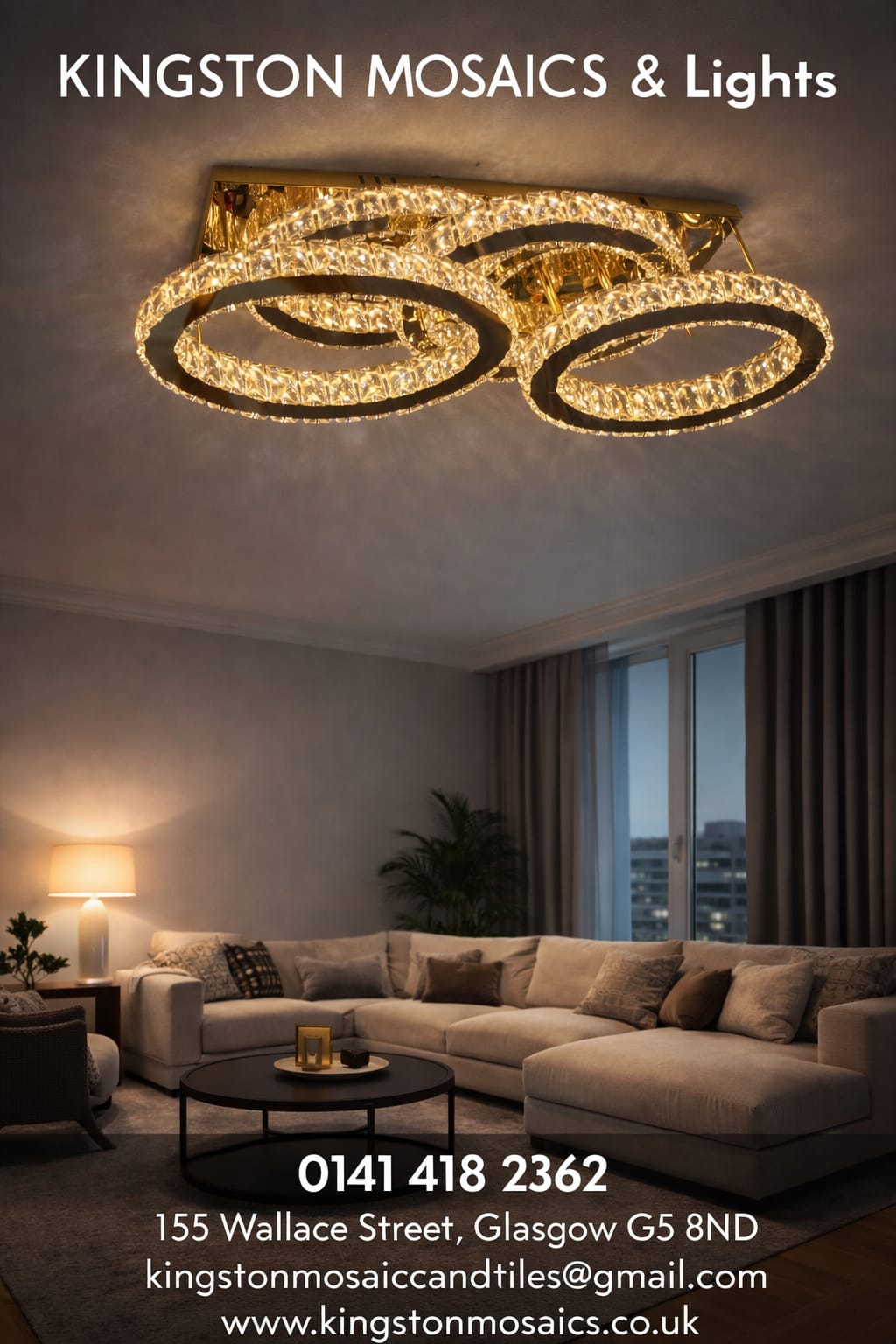 Luxury Gold Crystal LED Ceiling Chandelier with Triple Oval Rings