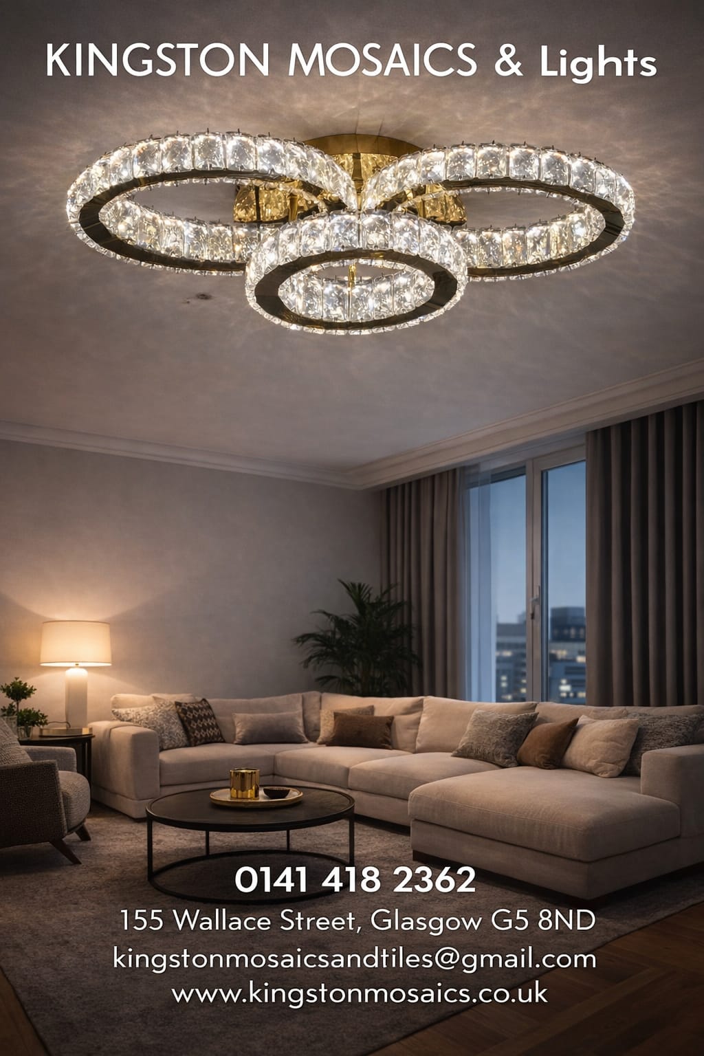 Luxury Gold Crystal LED Ceiling Chandelier with Triple Oval Rings