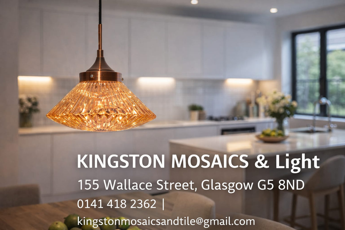Modern Copper Glass Pendant Light – Elegant Ribbed Hanging Ceiling Lamp