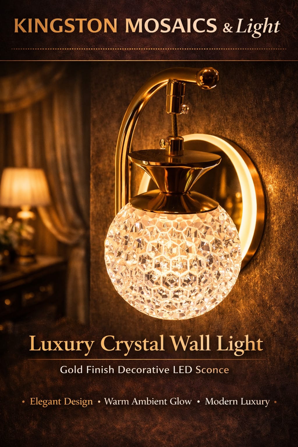 Luxury Crystal Wall Light – Gold Chrome Finish Decorative LED Wall Sconce