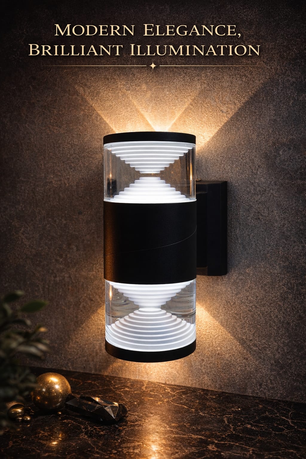 Modern Crystal Cylinder LED Wall Light – Black &amp; Clear Glass Edition