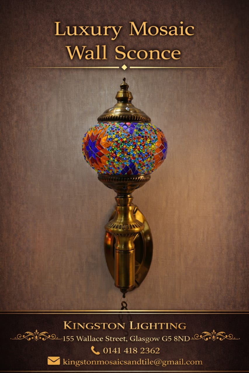 Luxury Turkish Mosaic Wall Lamp – Handcrafted Brass & Multicolor Glass Sconce