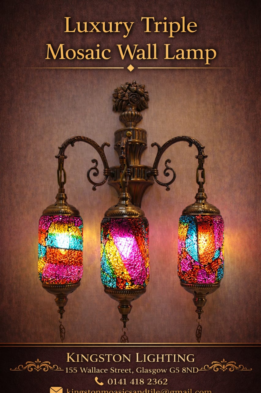 Luxury Triple Turkish Mosaic Wall Lamp – Handcrafted Brass Decorative