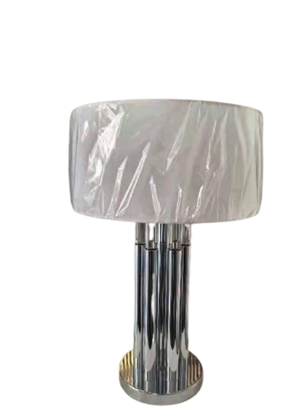 Modern Chrome Table Lamp with White Fabric Drum Shade