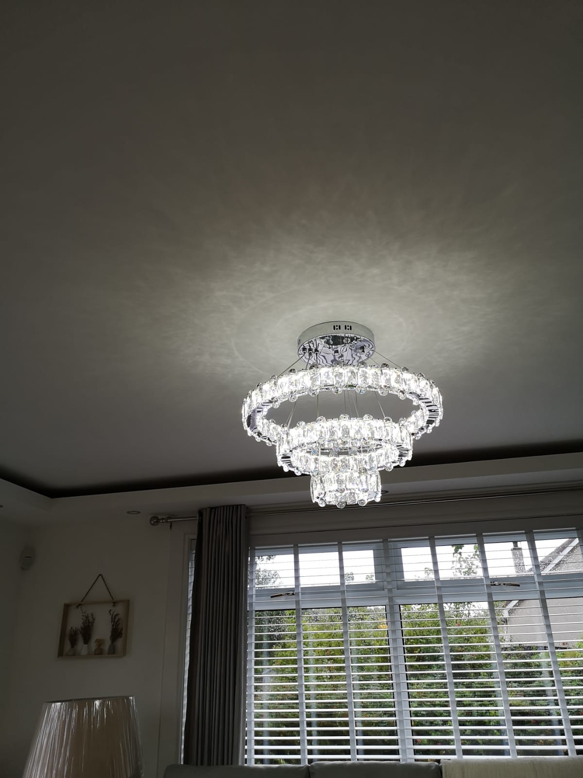 Round 3 Circular Crystallic Pendant Ceiling Light-Colour Changing Dimmable with Remote Control-D9010-600+400+200-Chrome