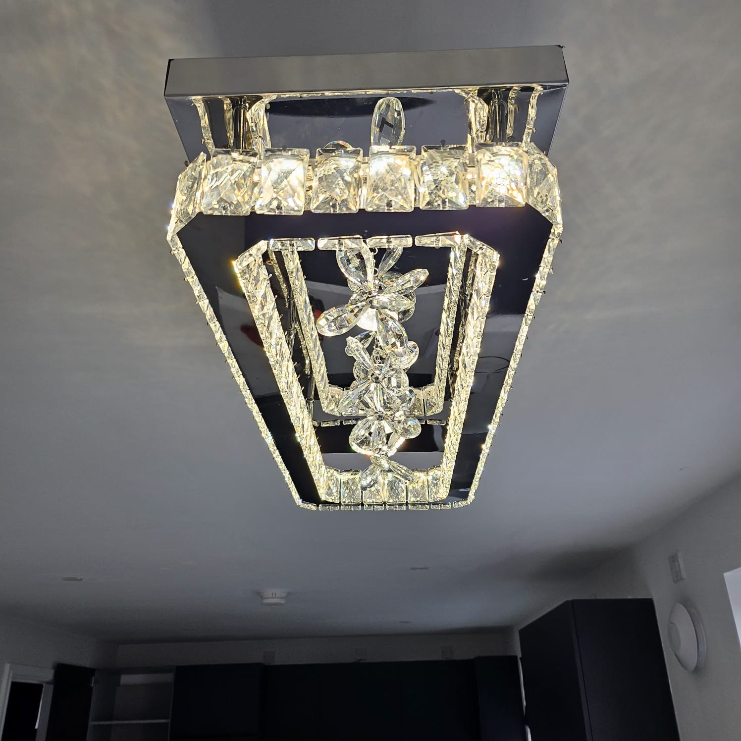 Rectangle Crystallic LED Pendant Ceiling Lights with hanging crystals -Colour Changing Dimmable with Remote Control-6001-700-210