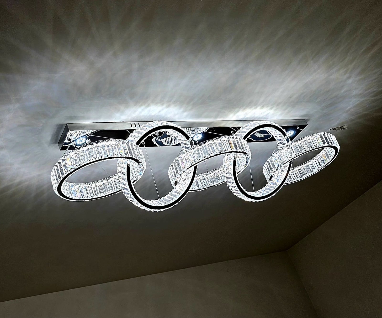 Big Rectangle Pedant 5 Rings Ceiling Light-Colour Changing Hanging-9010-400-5rings-155*60*30