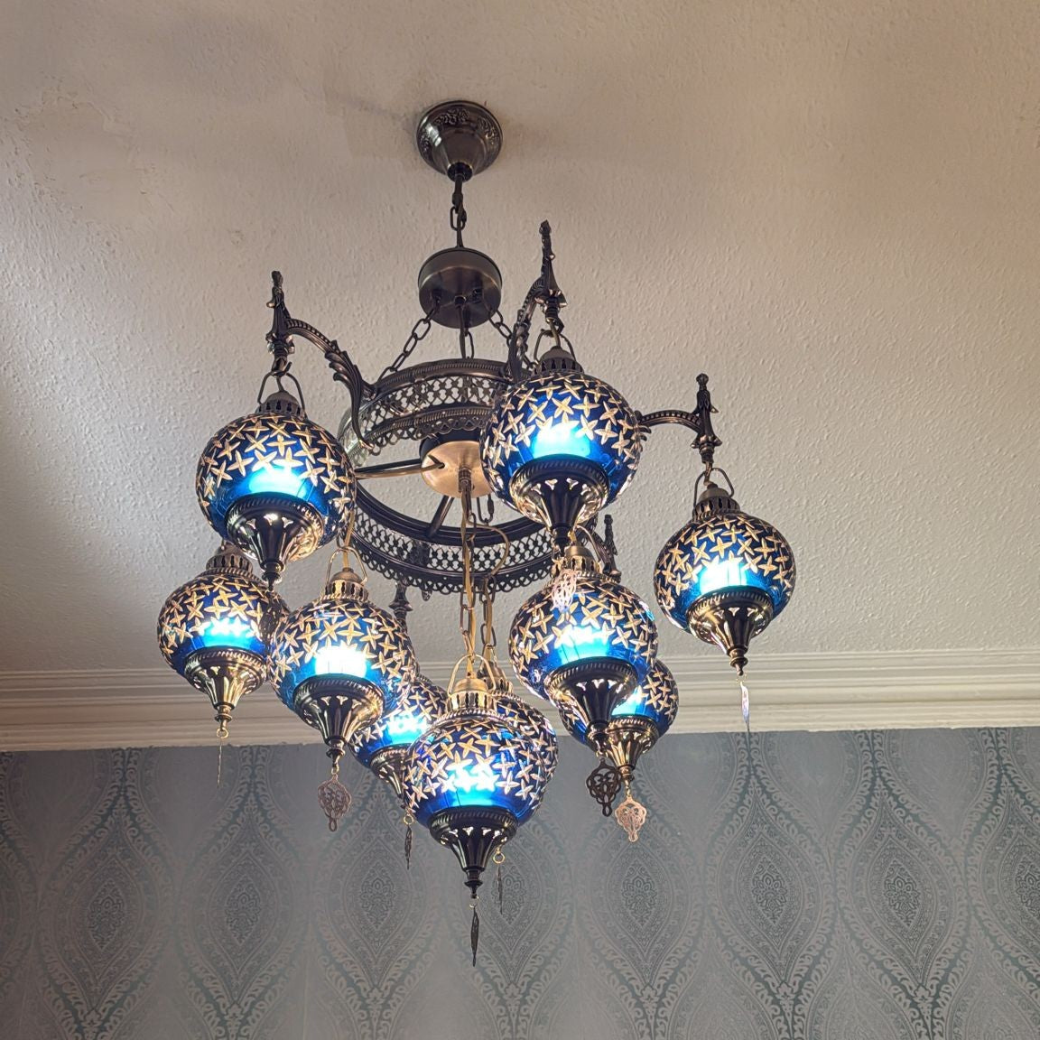 Turkish Blue 10 Globes Chandelier-adjustable Height-ZQC022/10
