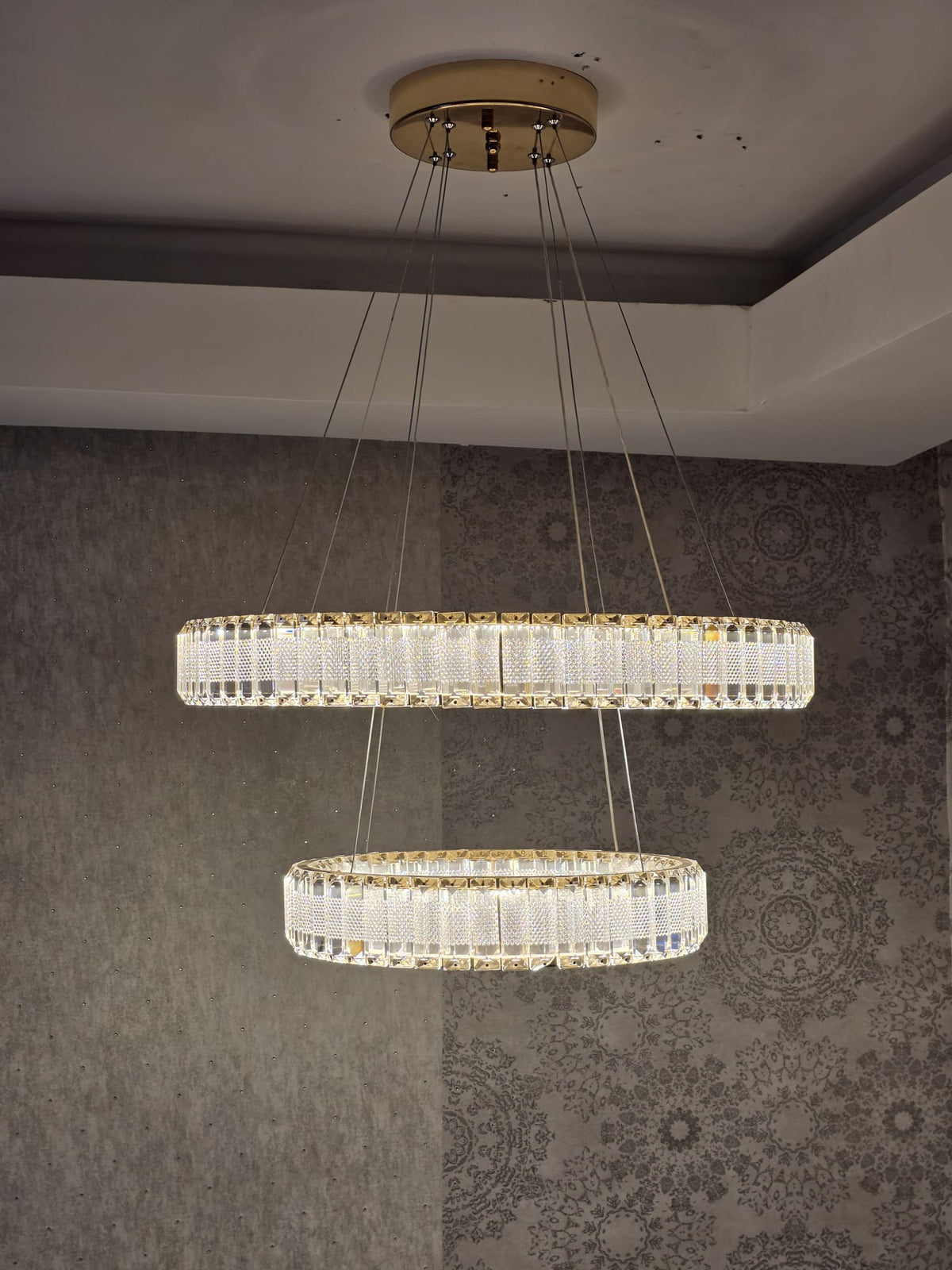 Modern Crystal Pendant Ceiling Light-colour changing brightness adjustment feature-remote control- with matching Floor & Table Lamps Available–Y608-400+600