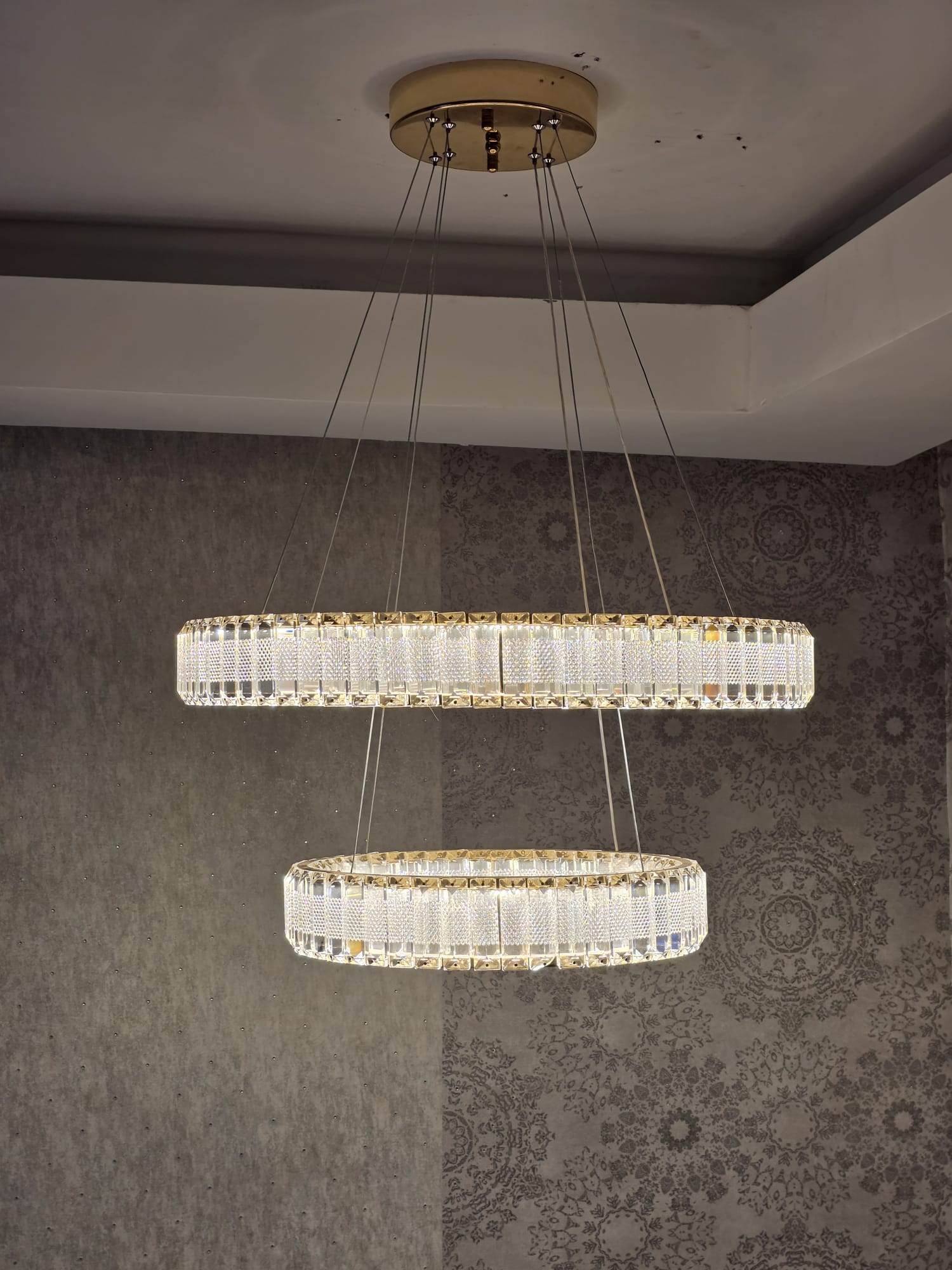 Modern Crystal Pendant Ceiling Light-colour changing brightness adjustment feature-remote control- with matching Floor & Table Lamps Available–Y608-400+600