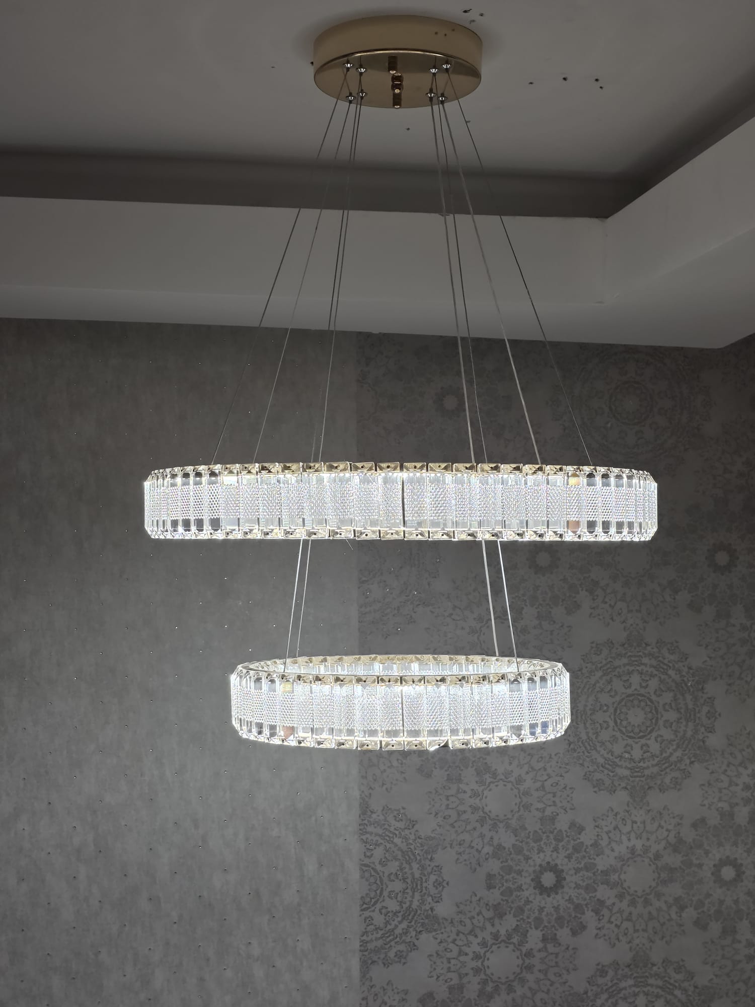 Modern Crystal Pendant Ceiling Light-colour changing brightness adjustment feature-remote control- with matching Floor & Table Lamps Available–Y608-400+600