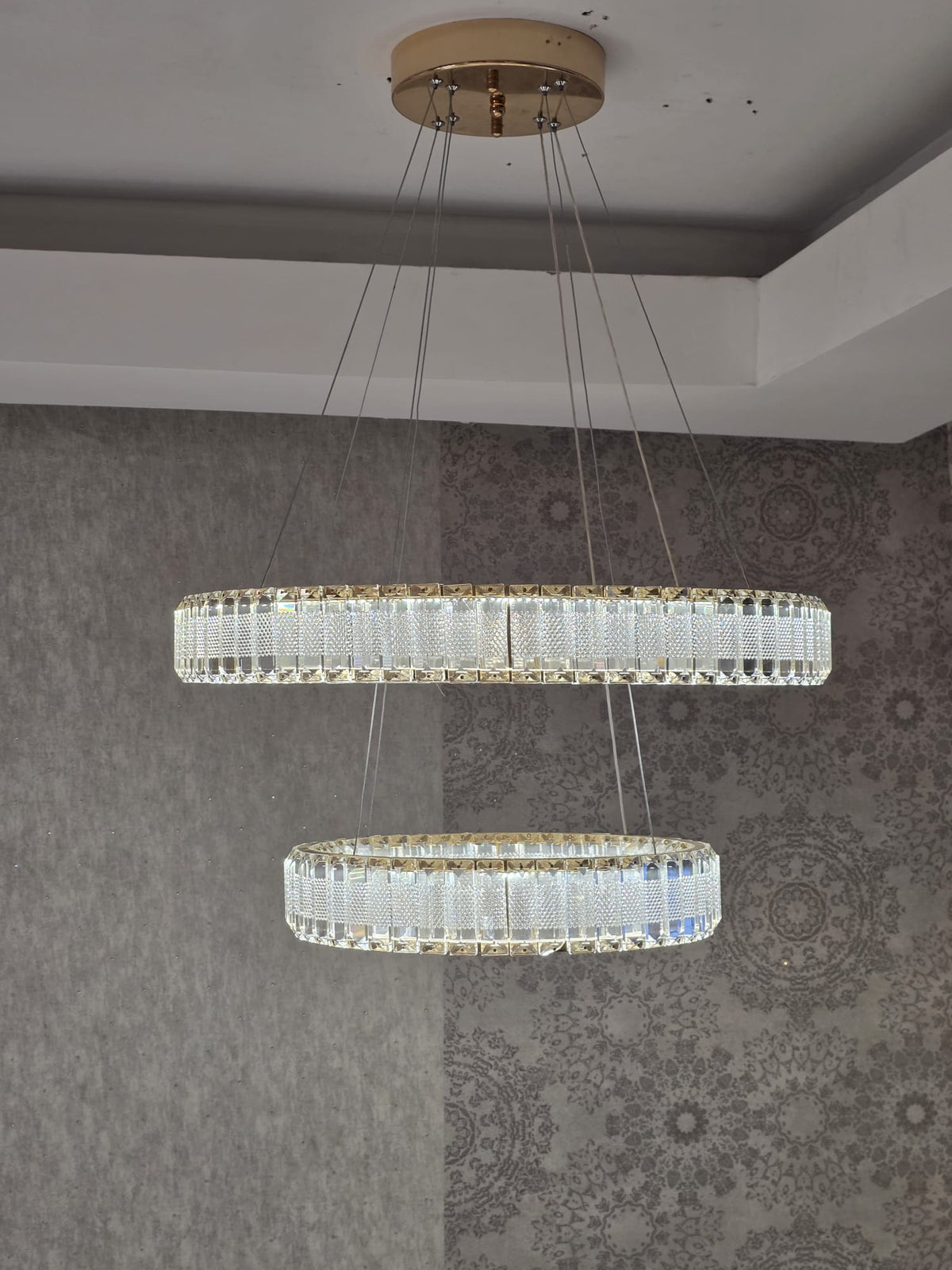 Modern Crystal Pendant Ceiling Light-colour changing brightness adjustment feature-remote control- with matching Floor & Table Lamps Available–Y608-400+600