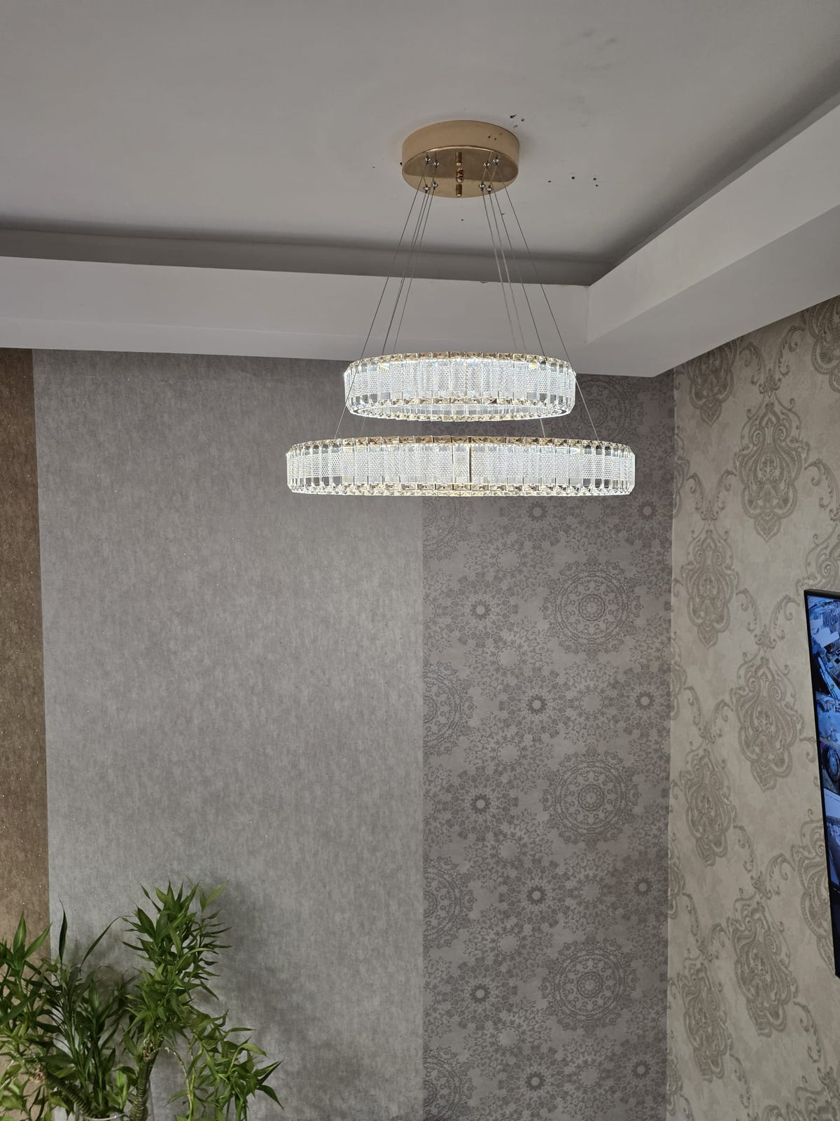 Modern Crystal Pendant Ceiling Light-colour changing brightness adjustment feature-remote control- with matching Floor & Table Lamps Available–Y608-400+600