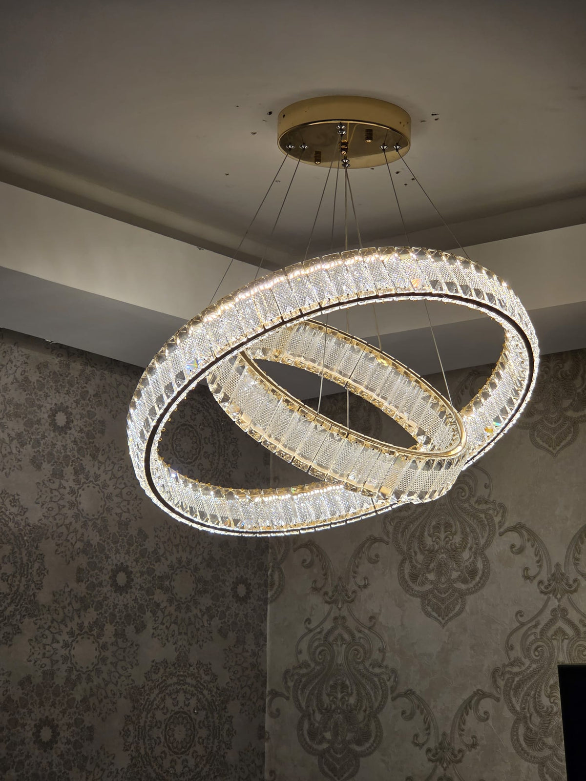 Modern Crystal Pendant Ceiling Light-colour changing brightness adjustment feature-remote control- with matching Floor & Table Lamps Available–Y608-400+600