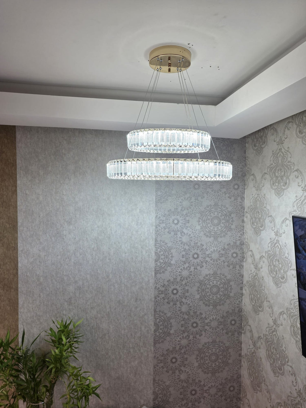 Modern Crystal Pendant Ceiling Light-colour changing brightness adjustment feature-remote control- with matching Floor & Table Lamps Available–Y608-400+600