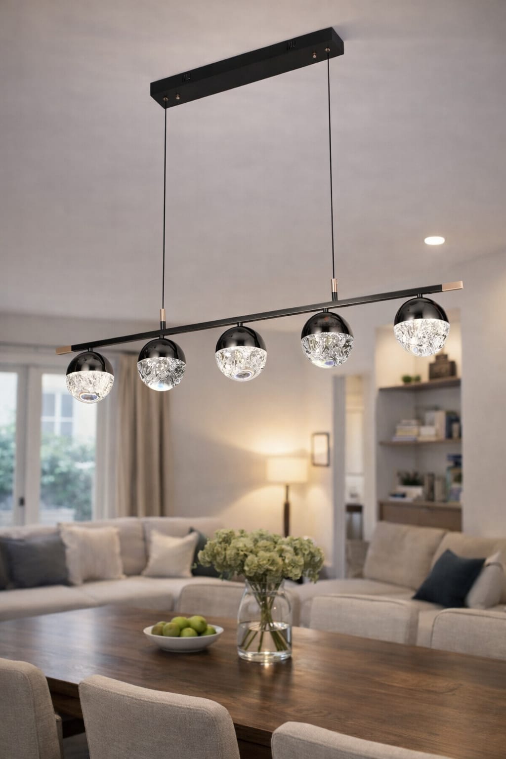 Luxury Light Linear Crystal LED Pendant Chandelier Black - 02 Options