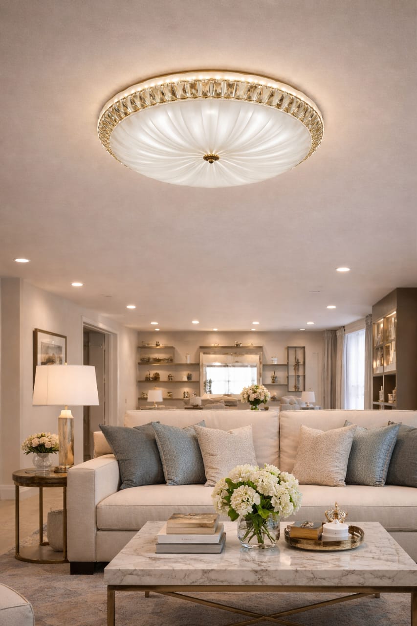 Luxury Crystal Flush Mount LED Ceiling Light Gold Round Modern