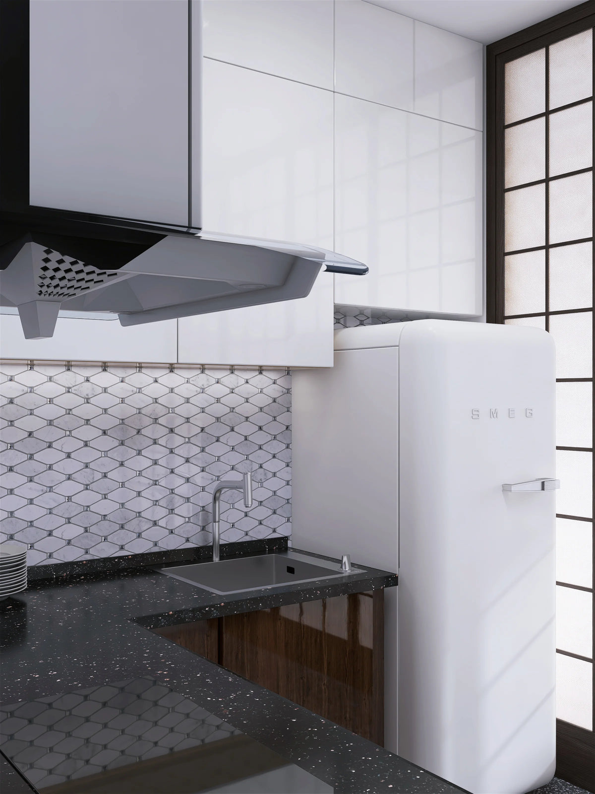 White, Grey, Beige & Black Marble Mosaic Tiles with Crystal  |300X340X8mm|10=1m2