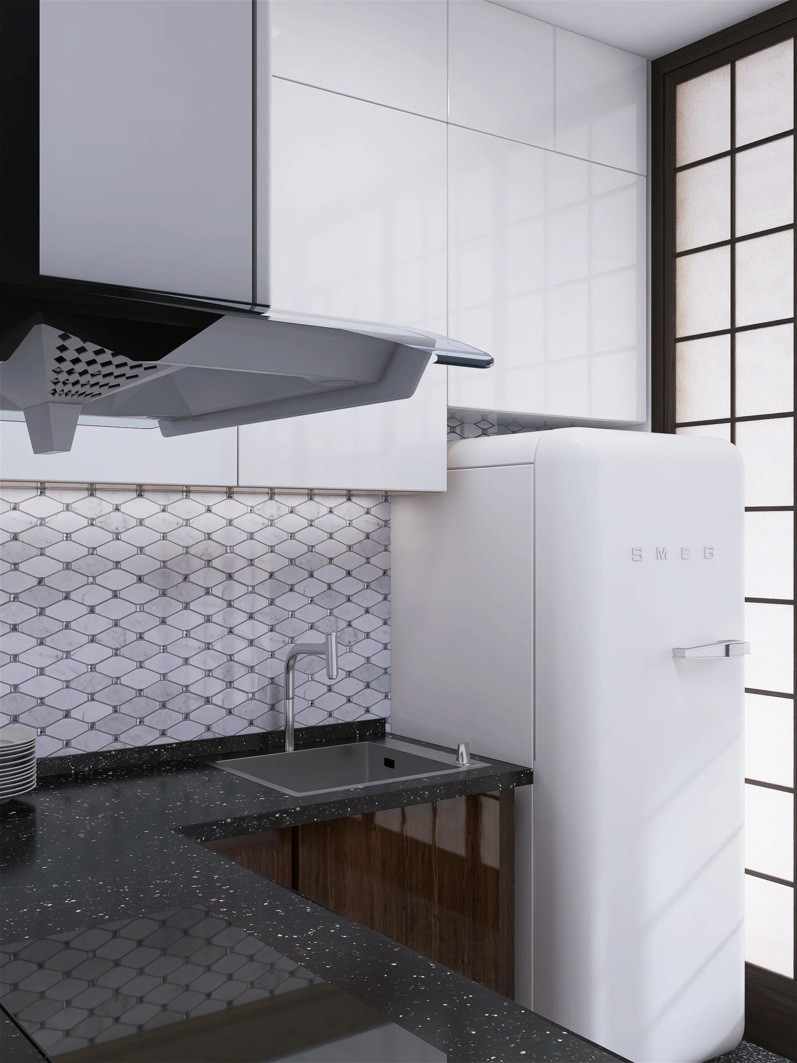 White, Grey, Beige & Black Marble Mosaic Tiles with Crystal  |300X340X8mm|10=1m2