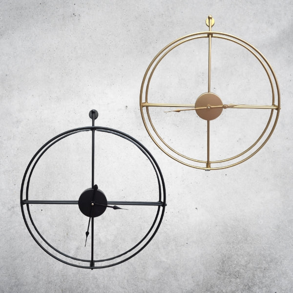 Minimalist Double-Ring Wall Clock – Open Frame Design – Black & Gold