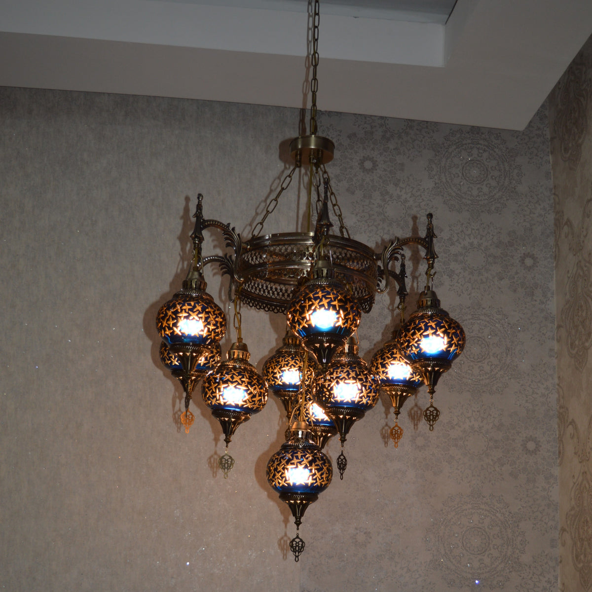 Turkish Blue 10 Globes Chandelier-adjustable Height-ZQC022/10