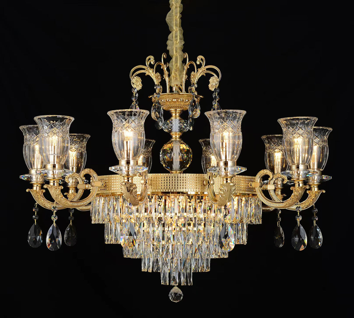 Large Grand Traditional Crystal Chandelier Gold with matching different size lights-Y8098-16+10+6