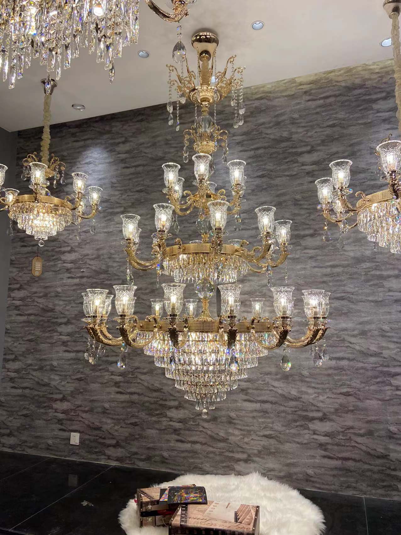 Large Grand Traditional Crystal Chandelier Gold with matching different size lights-Y8098-16+10+6