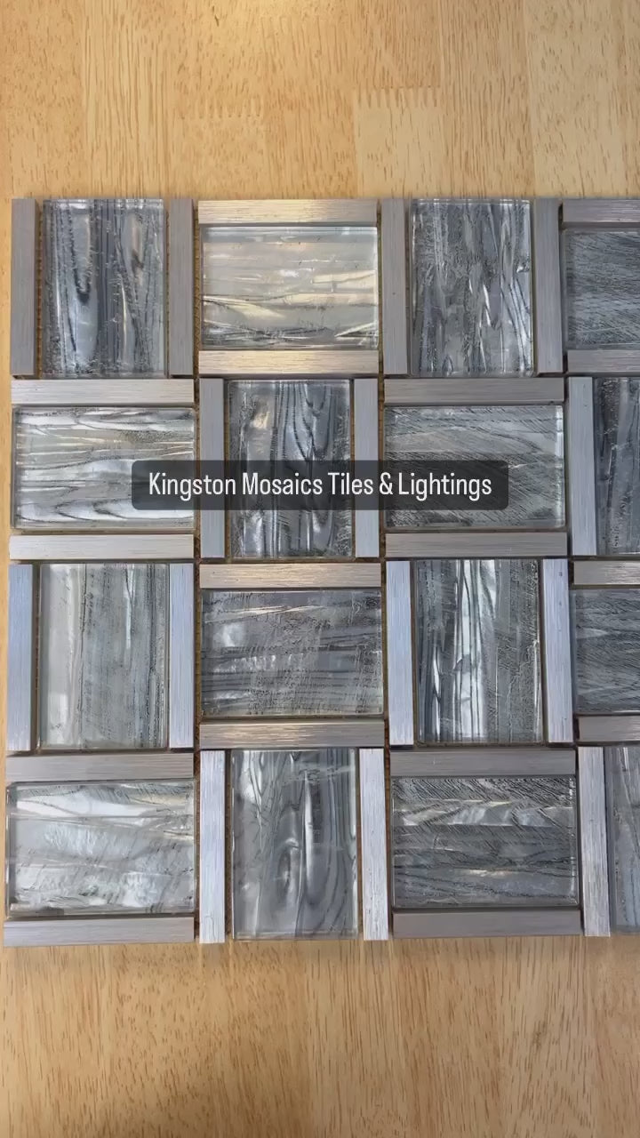 Silver Grey Metal Glass Mosaic Tiles-300*300*8mm-11sheets-1m2-BAW03