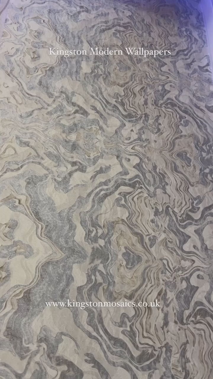 Smoke Wave Cream, Beige & Silver Colour with Light shimmer Lifestyle wallpapers -10mtr Length and 1mtr Width-Equal to Normal 2Rolls-DK.23840-1