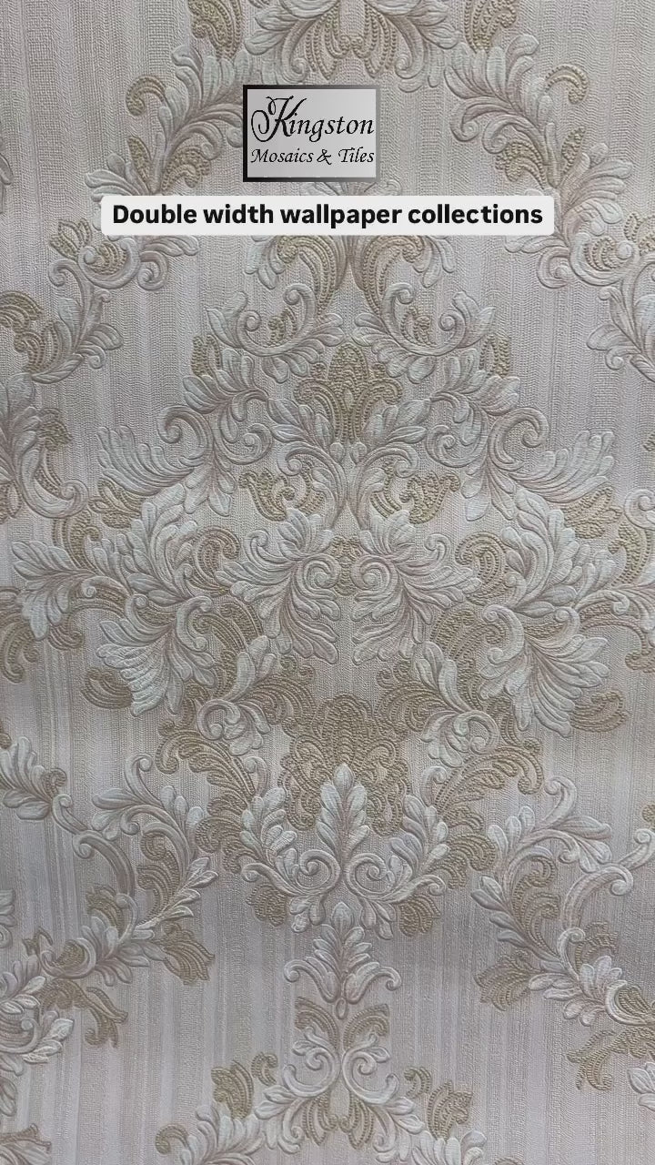 Modern Style Damask Pattern Cream Double Width wallpaper-15mtr Length and 1mtr Width