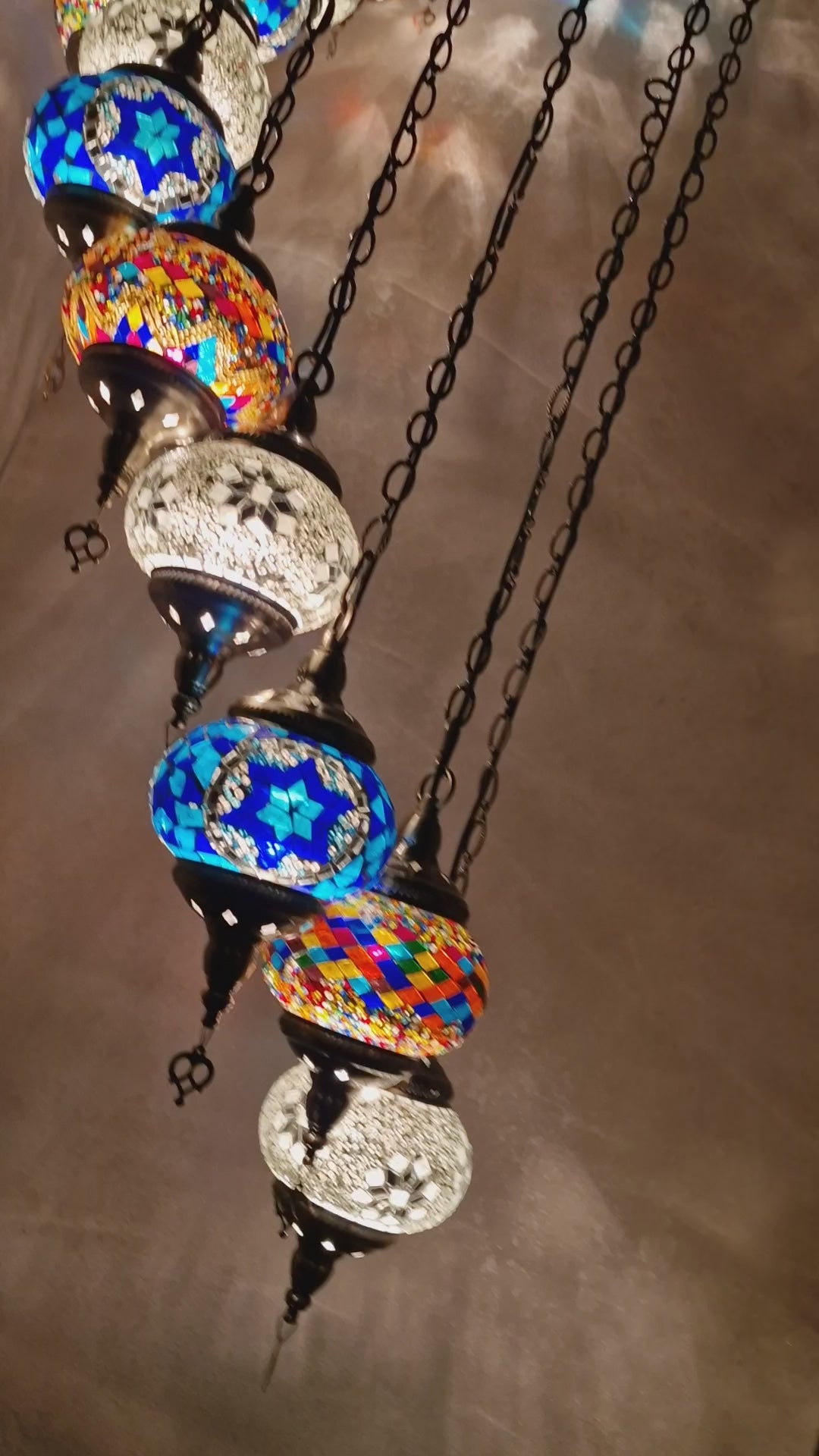 Luxury Turkish Mosaic Multi Drop Pendant Ceiling Light Coloured Glass Chandelier