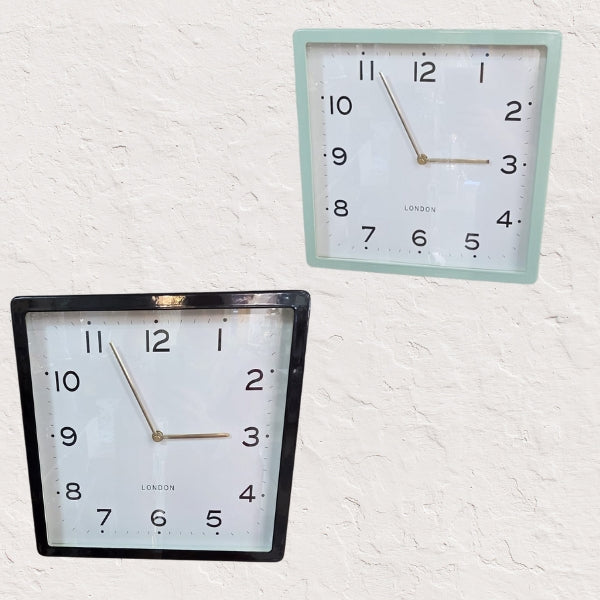 Share Square Wall Clock “London” – Modern Minimalist Design – Black or Mint Green