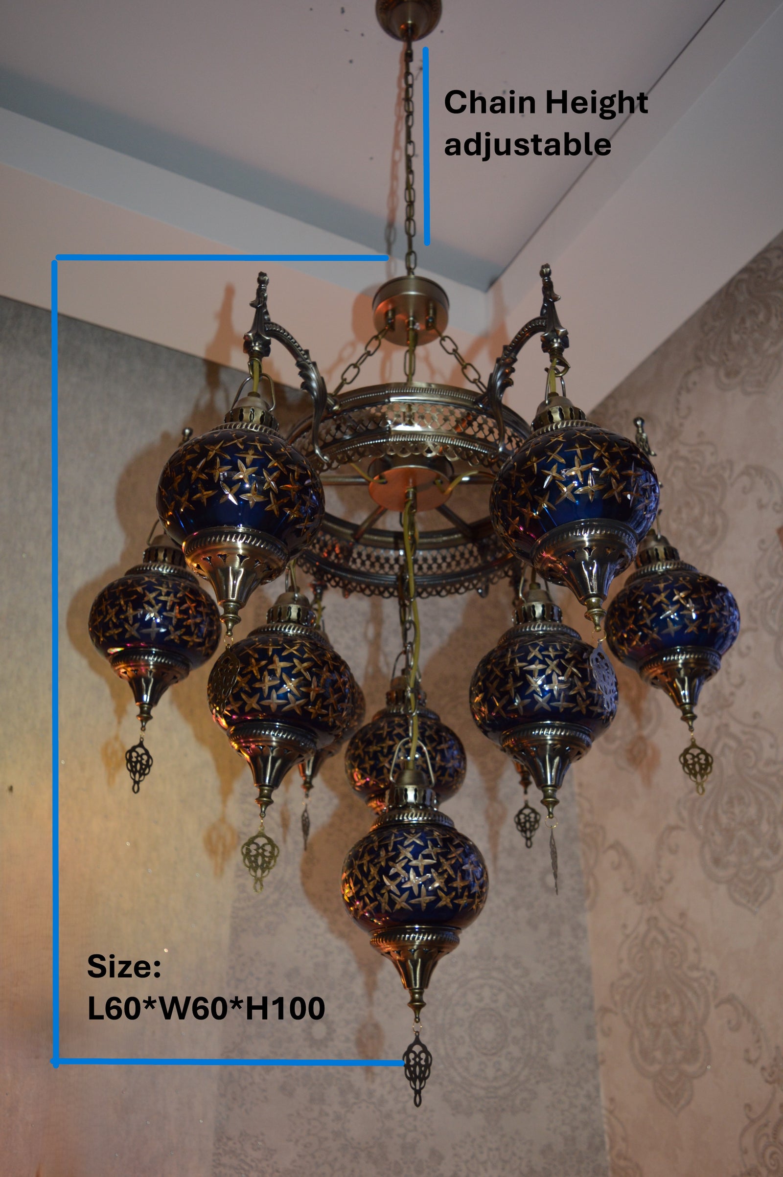 Turkish Blue 10 Globes Chandelier-adjustable Height-ZQC022/10