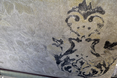 Luxury greyscale with blue imprint wallpaper