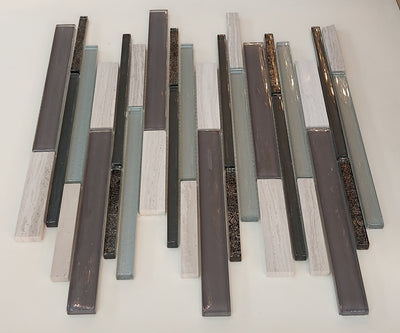 Grey & Olive Glass & Stone Mosaic Tile | 1 sheet 30cmx30cm&8mm | 11 sheets 1sqm