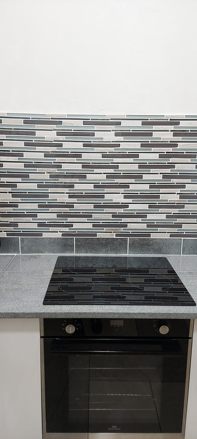 Grey & Olive Glass & Stone Mosaic Tile | 1 sheet 30cmx30cm&8mm | 11 sheets 1sqm