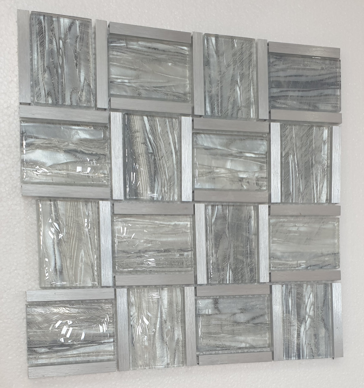 Silver Grey Metal Glass Mosaic Tiles-300*300*8mm-11sheets-1m2-BAW03
