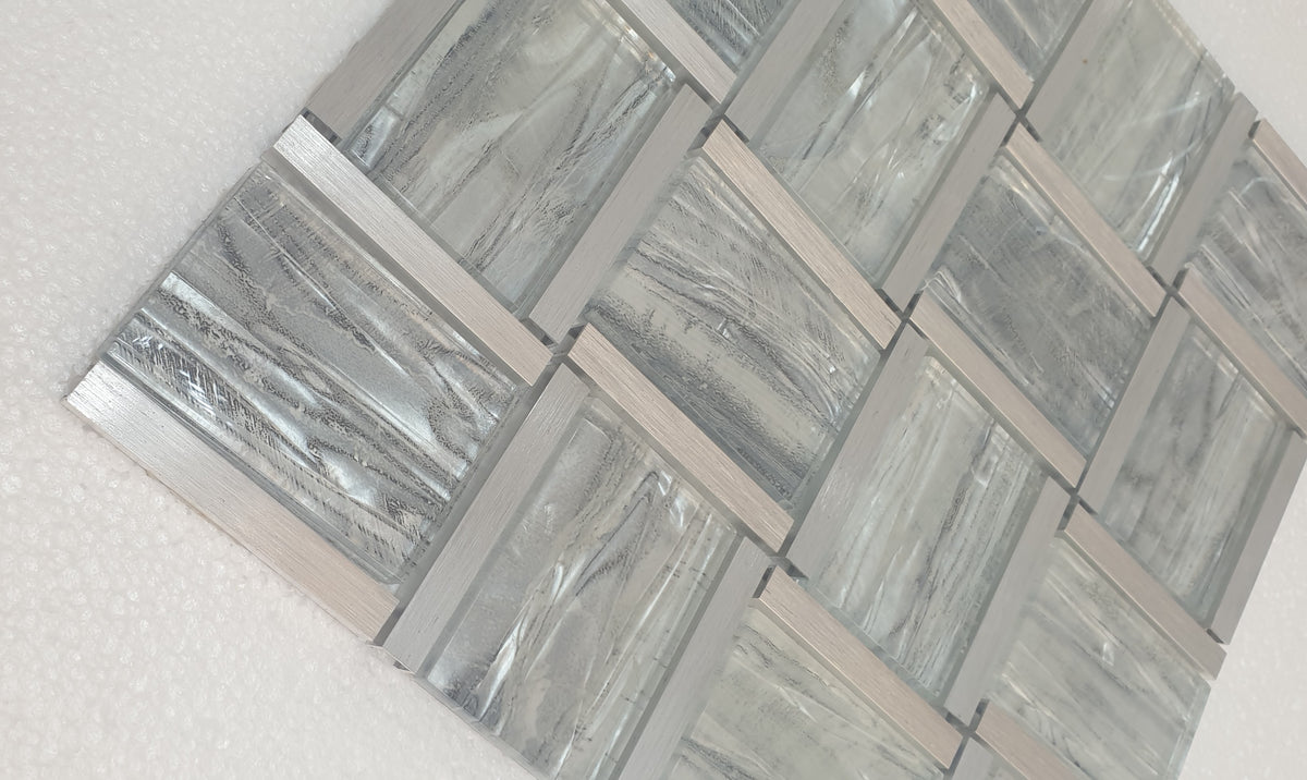 Silver Grey Metal Glass Mosaic Tiles-300*300*8mm-11sheets-1m2-BAW03