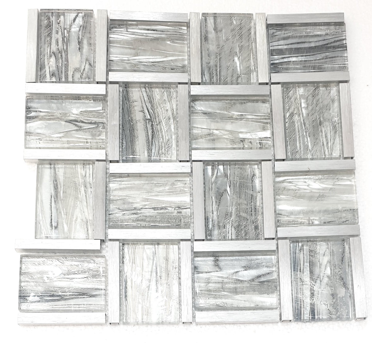 Silver Grey Metal Glass Mosaic Tiles-300*300*8mm-11sheets-1m2-BAW03
