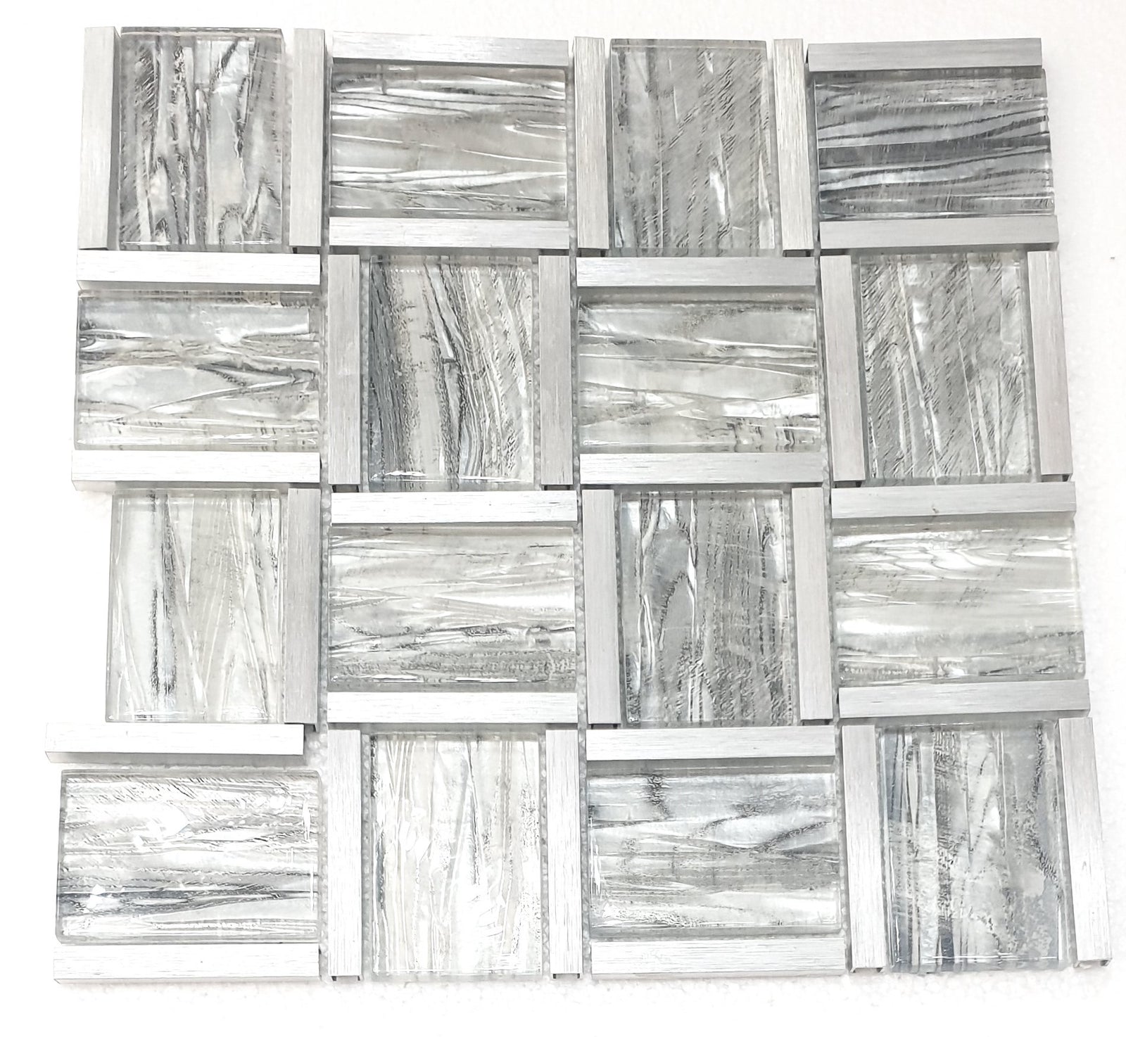 Silver Grey Metal Glass Mosaic Tiles-300*300*8mm-11sheets-1m2-BAW03