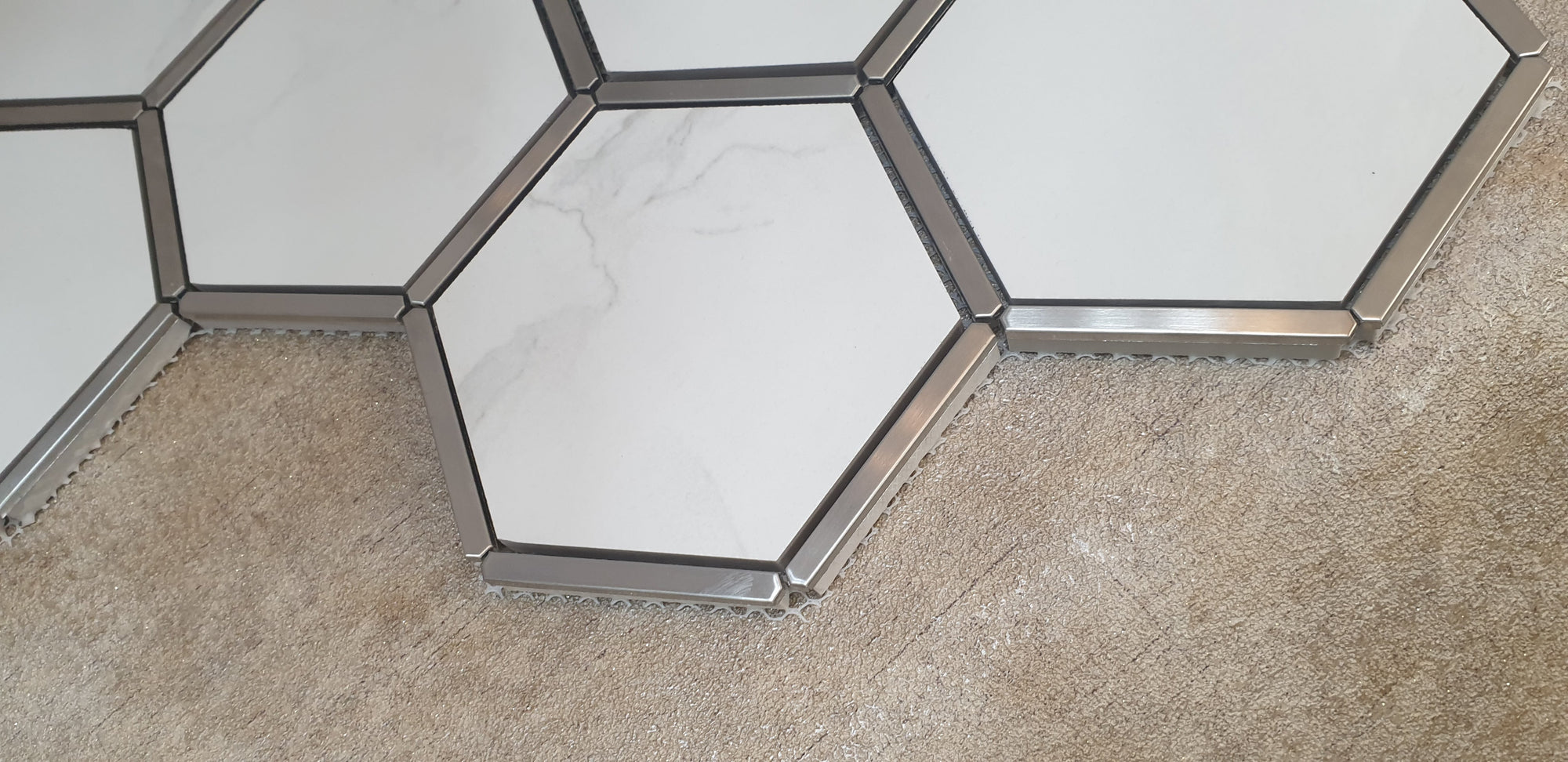 Hexagonal Silver and White Elegant Porcelain Mosaic Tiles-220*380*8mm-11sheets-1m2