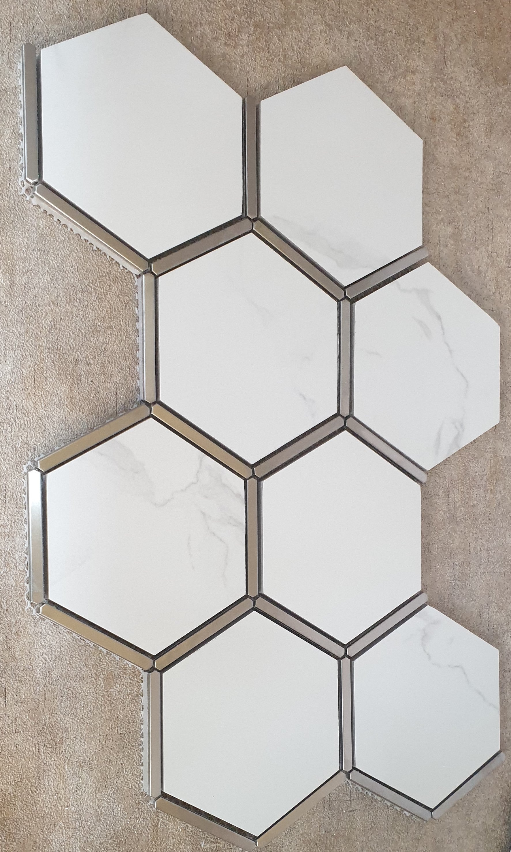 Hexagonal Silver and White Elegant Porcelain Mosaic Tiles-220*380*8mm-11sheets-1m2