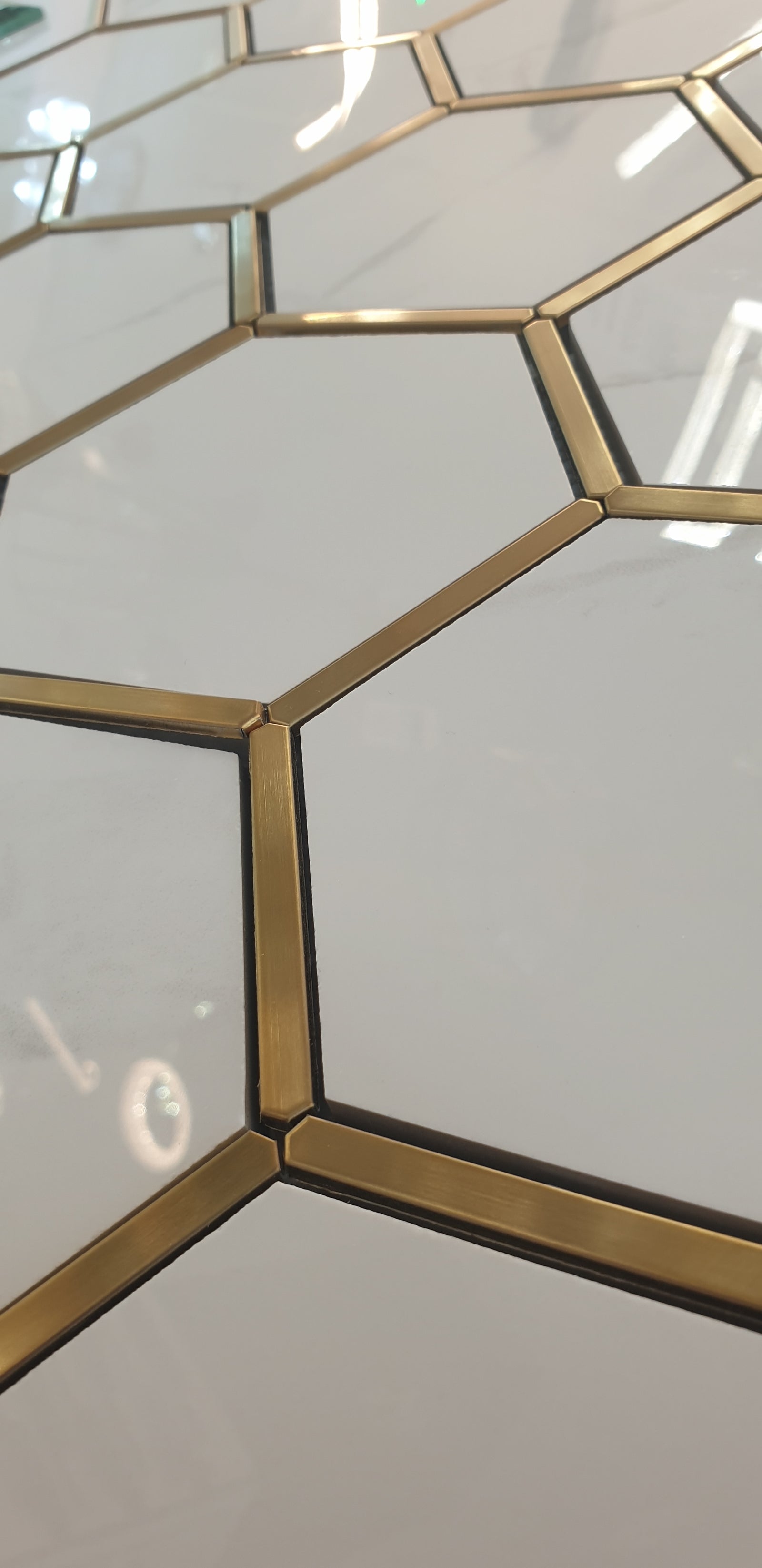 Hexagonal Gold and White Elegant Porcelain Mosaic Tiles-220*380*8mm-11sheets-1m2-HEX-POR04